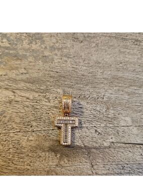 Gold T-Initial Pendant Necklace with Clear Stones